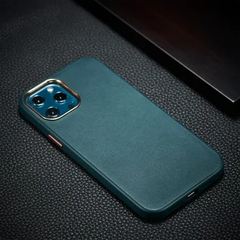 CUAP061 Custom vegan Leather Phone Case Cover For iPhone 13 pro max with metal button Leather Case with camera frame