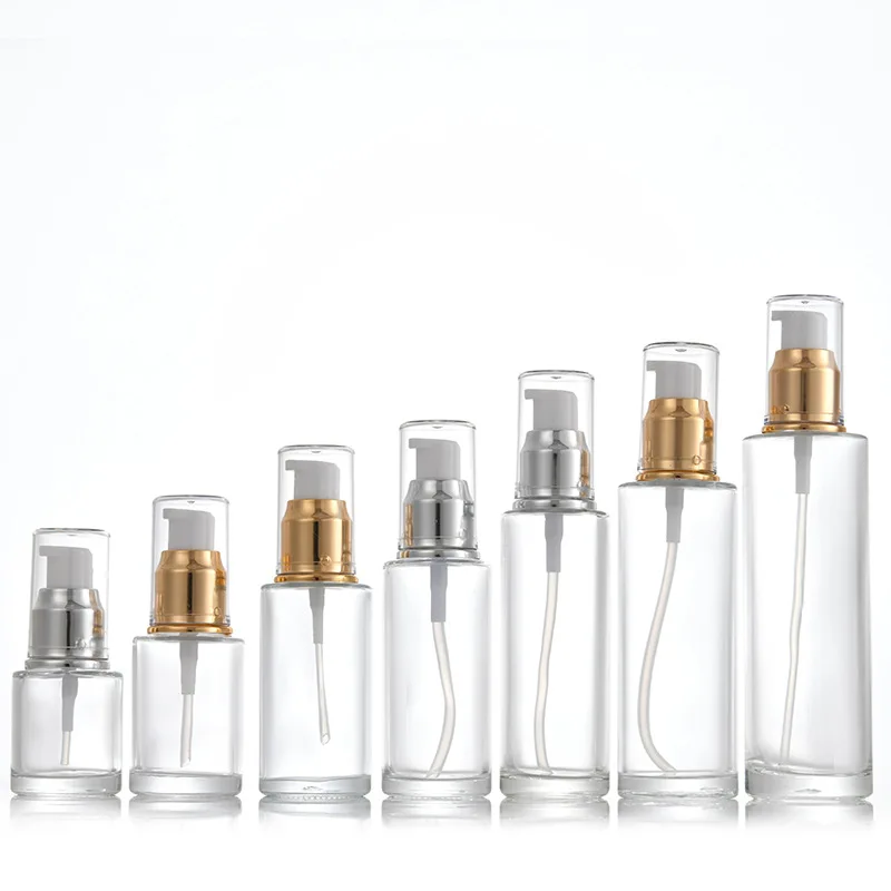 20ml 30ml 40ml Amber Flat Shoulder Lotion Hair Essential Oil Glass Foundation Bottle Luxury With Treatment Pump