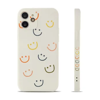 Stock Smiley Smile Face Cute Painted Design Soft Liquid Silicone with iPhone 11 Case Women Girl Slim Soft Flexible TPU Rubber