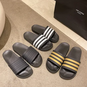 2024 Fashion Men&#39;s Women&#39;s Slide Slippers Summer Soft Pool Shoes Outdoor Stripe Design Beach Shoes Large Size