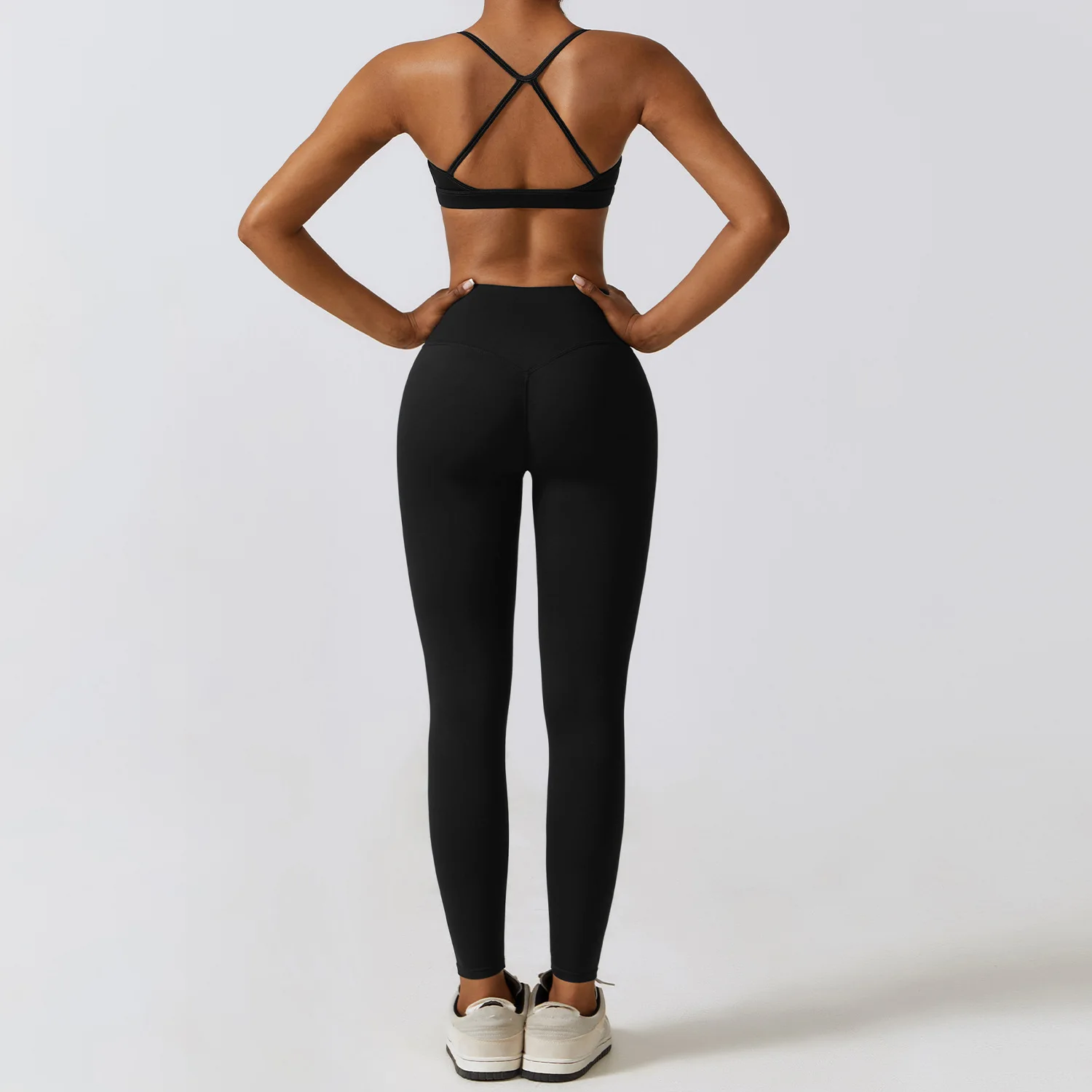 Customized Logo V Cross Waist Flared Yoga Pants Sexy Gym Bra Set Women Workout Sportswear