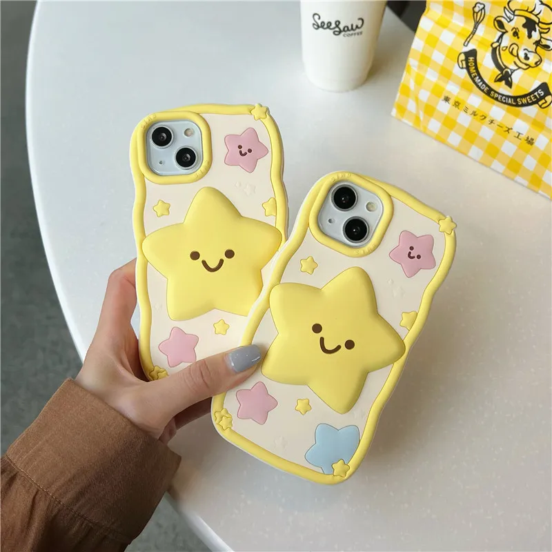 Lovely Back Cover Smiley Star Mobile Cover Cartoon Silicone Phone Case for Apple iPhone 15 14 13 12 pro max