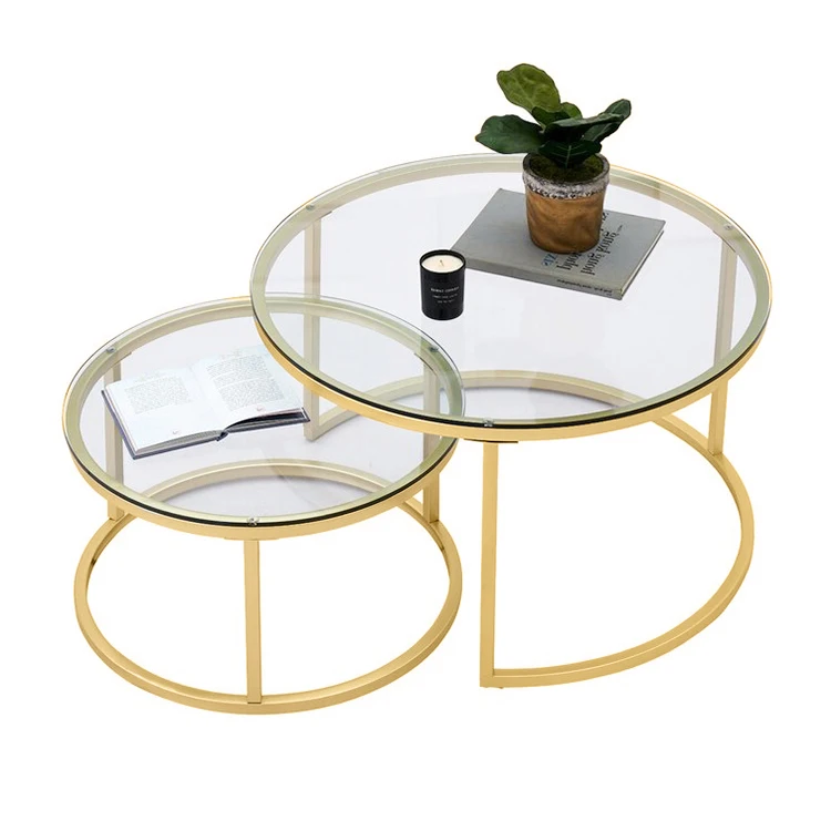 Metal Stainless Steel Living Room Furniture Nordic Round Gold Coffee Table Set Modern Luxury Glass Coffee Tables