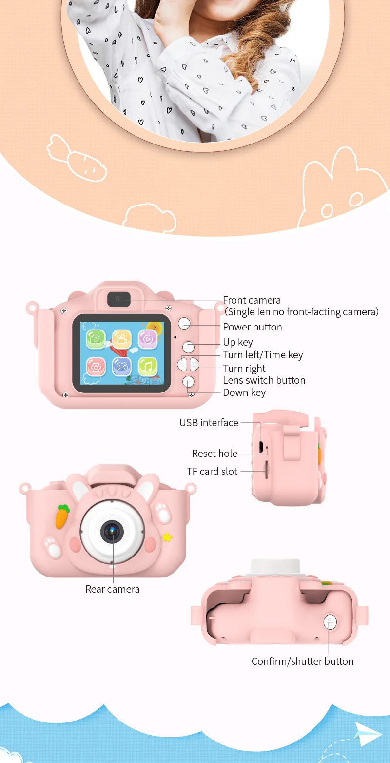 儿童相机数码2英寸屏幕即时小相机数码迷你单反可爱玩具儿童相机圣诞礼物