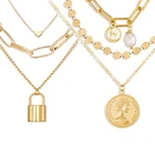Pearl Necklace Wholesale Gold Plated Multi Layer Chain Pearl Jewelry Lock Necklace Chain