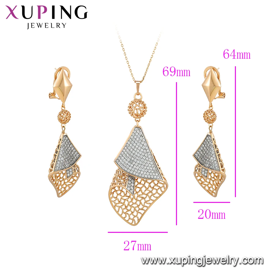 65827 Xuping Ladies Fashionable Gold Plated diamond Shape Multicolor Jewelry Set