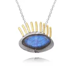 Pendant Jewelry Natural Raw Labradorite Pendant Necklace Crystal Point Wand Tower Pendant 925 Silver Necklace Jewelry