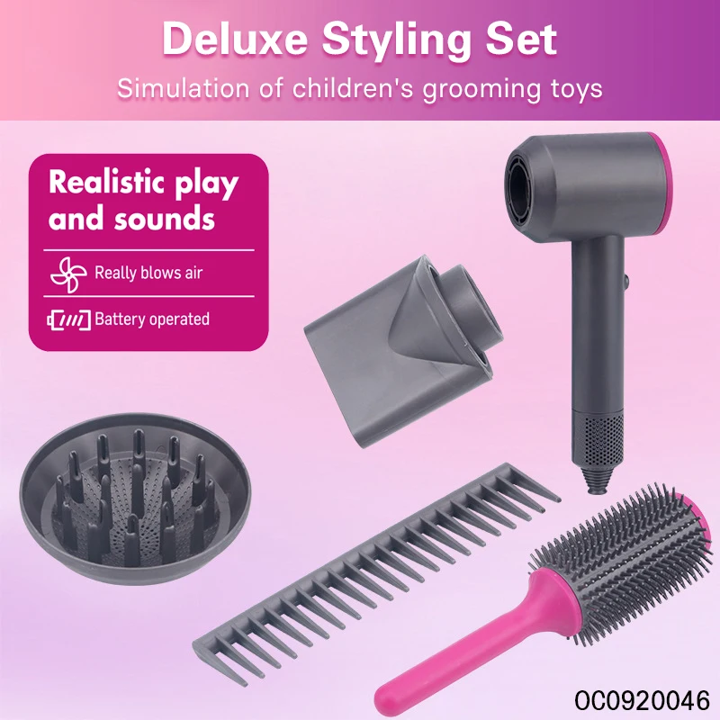 Shenzhen household electrical appliance simulated toys electric hair dryer with hairpins set