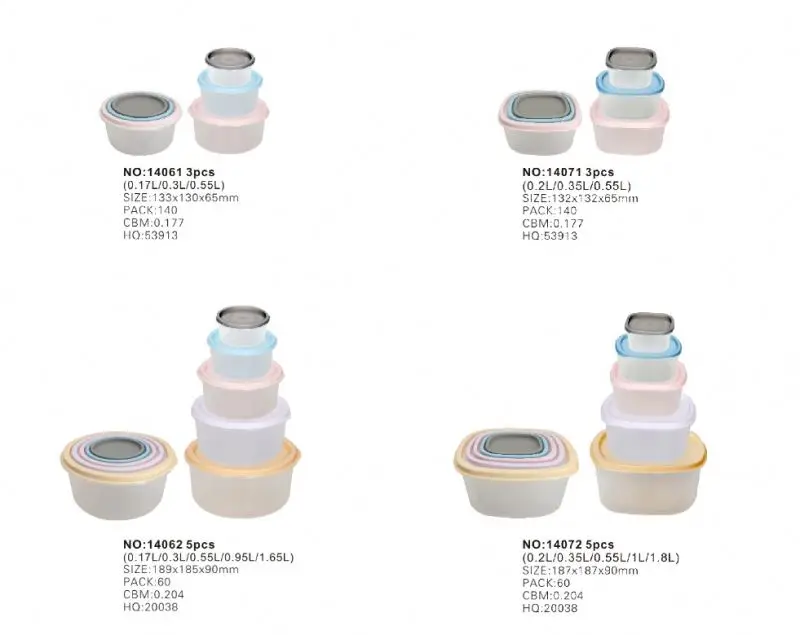 Round Food Container 7Pcs 0.17L/0.3L/0.55L/0.95L/1.65L/2.8L/4.6L reusable takeout containers easy open plastic food container