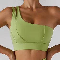 One-piece Nude One-shoulder Yoga Back Bra Unilateral Cut Camisole Yoga Top Beauty Back Running With Chest Pad