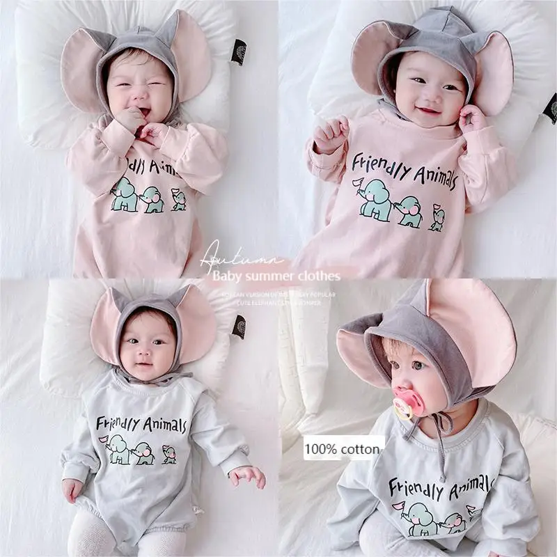 Ins 2020 Autumn Cotton Jumpsuit Infant Baby Boy Baby Girls Cartoon Elephant  Printed Jumpsuit Hama Climbing Suit With Hat - Buy Cotton Jumpsuit,Winter  Clothes For Boys And Girls,New Born Clothes Product on