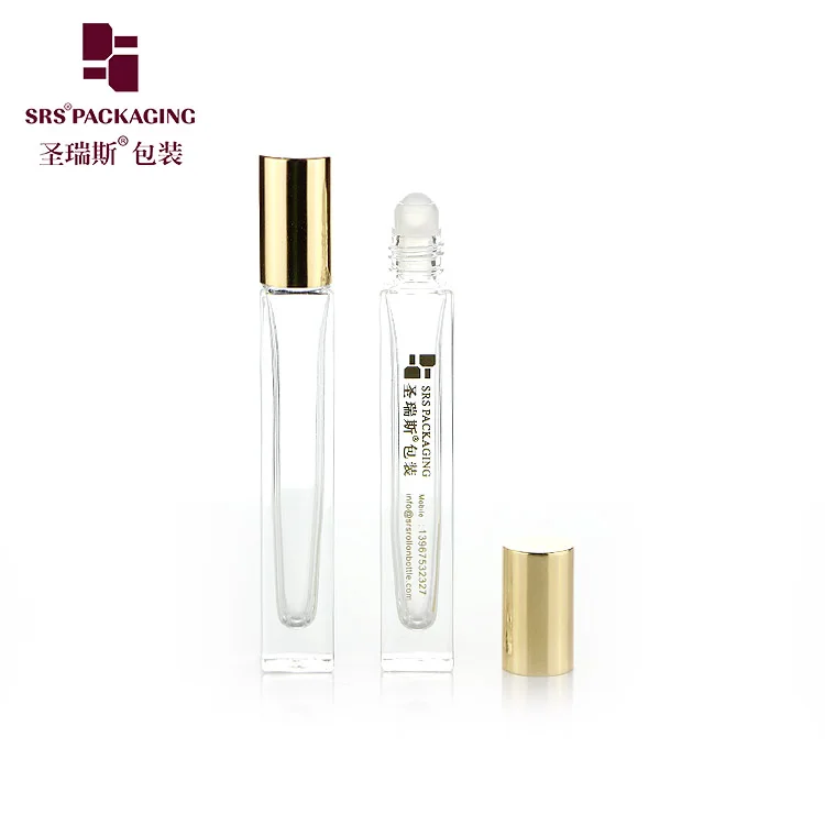 10ml High End Empty Square Glass Roll On Bottle with Bamboo Wooden Cap and 3D Printing Logo Service for Perfume Oil Serum