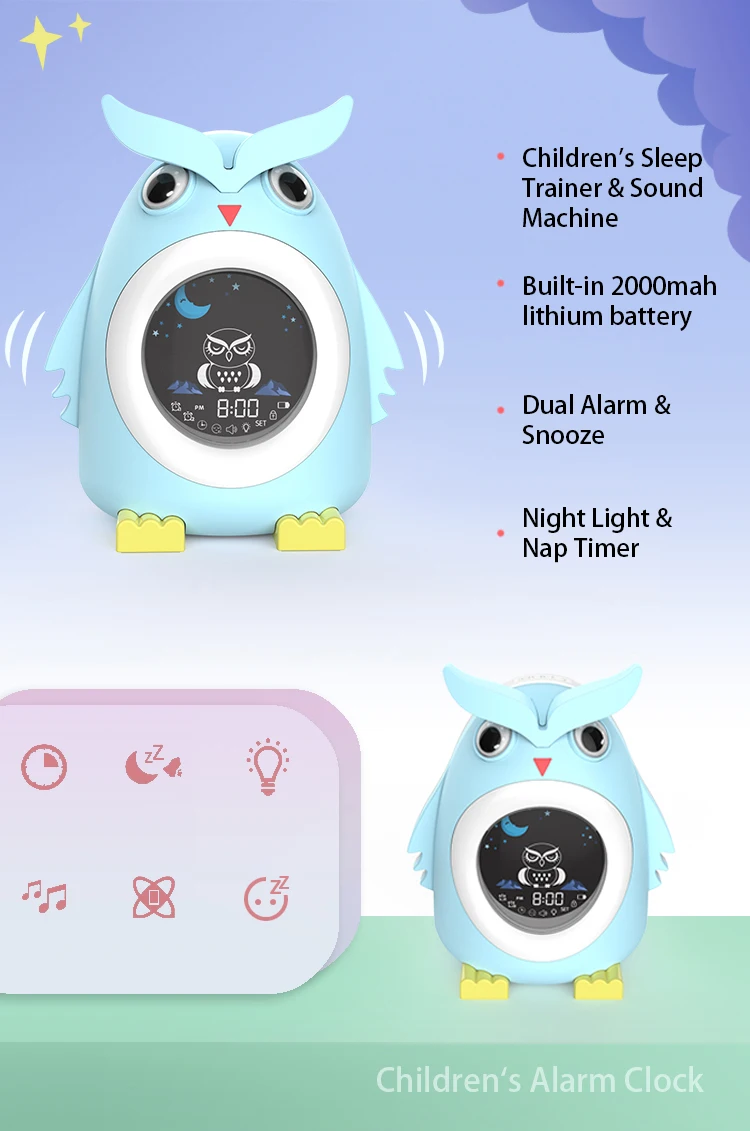 Lovely Kids Table Lamp Cartoon Cute Owl Digital Alarm Clock Children Sleep Training Toddler Led Table Night Lights