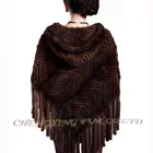 Cape Mink Fur Cape Shawl CX-B-M-98B Luxury Hand Knitted Hooded Mink Fur Poncho Shawls Cape / Wholesale Mink Fur Shawl