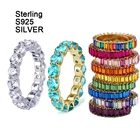 Ring Cz Rings Solid Rhodium Ring White Gold Plated Multi Color Plated Wedding Cz Eternity Silver 925 Band Silver Rings