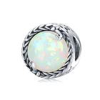 Silver Bead Fashion Beautiful Opal Gemstone Silver Round Bead Charm For Bangle