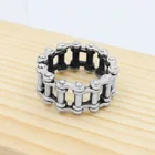 Silver Rings Ring DEXRLO Men Silver Or Gold Rings Stainless Steel Fashion Bike Chain Ring Black Enamel Ring
