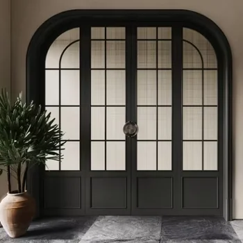 ALUFRONT Slim Black Aluminum Frame Glass Hinged Door Exterior Swing Door Aluminum Glass Casement Door for House