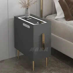 New Chinese Smart Bedside Table Solid Wooden Wireless Charger Fingerprint Unlock Table Smart Nightstand