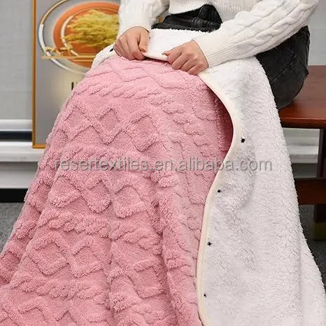 100% Polyester Lamb Wool Inspired Woven Raschel Technique Nap Shawl Blanket Modern Style Office for Spring Autumn Winter