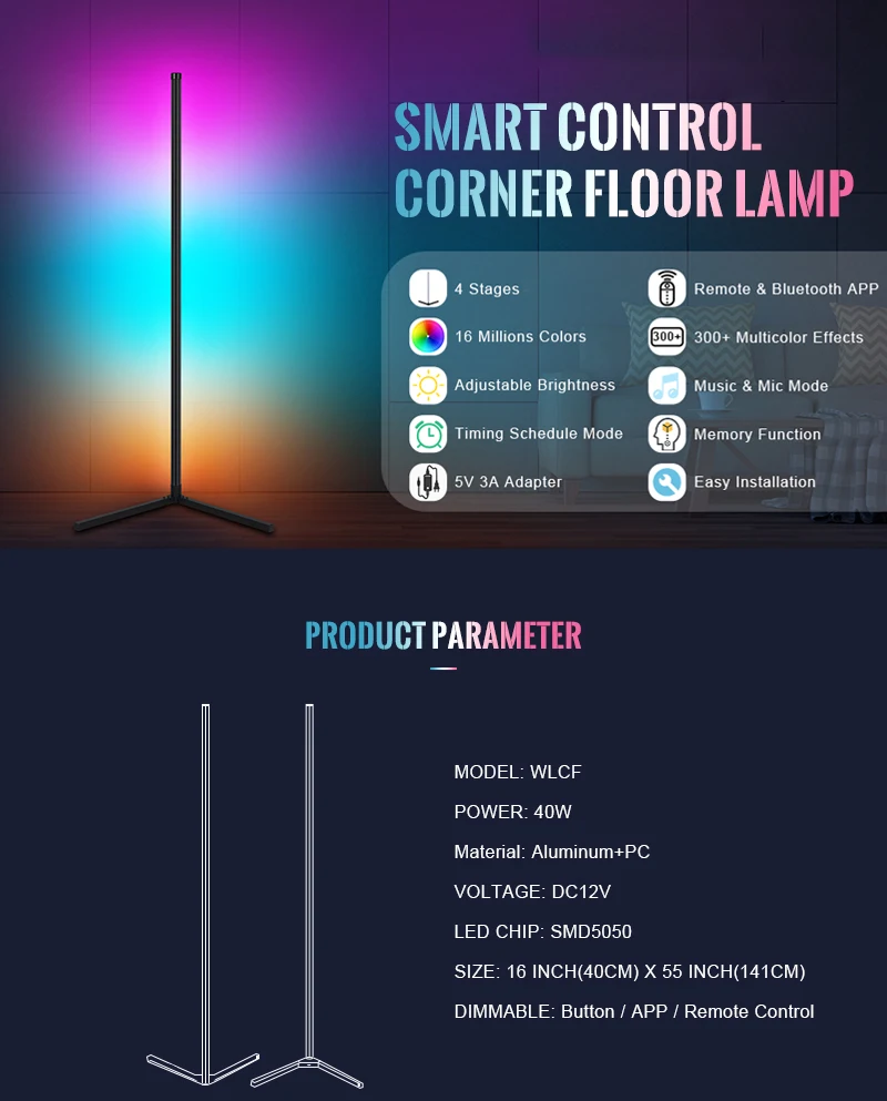 Designer dimmable tripod led floor lamp rgb corner lamp room vibe neon floor lamp decoration light for bedroom living room