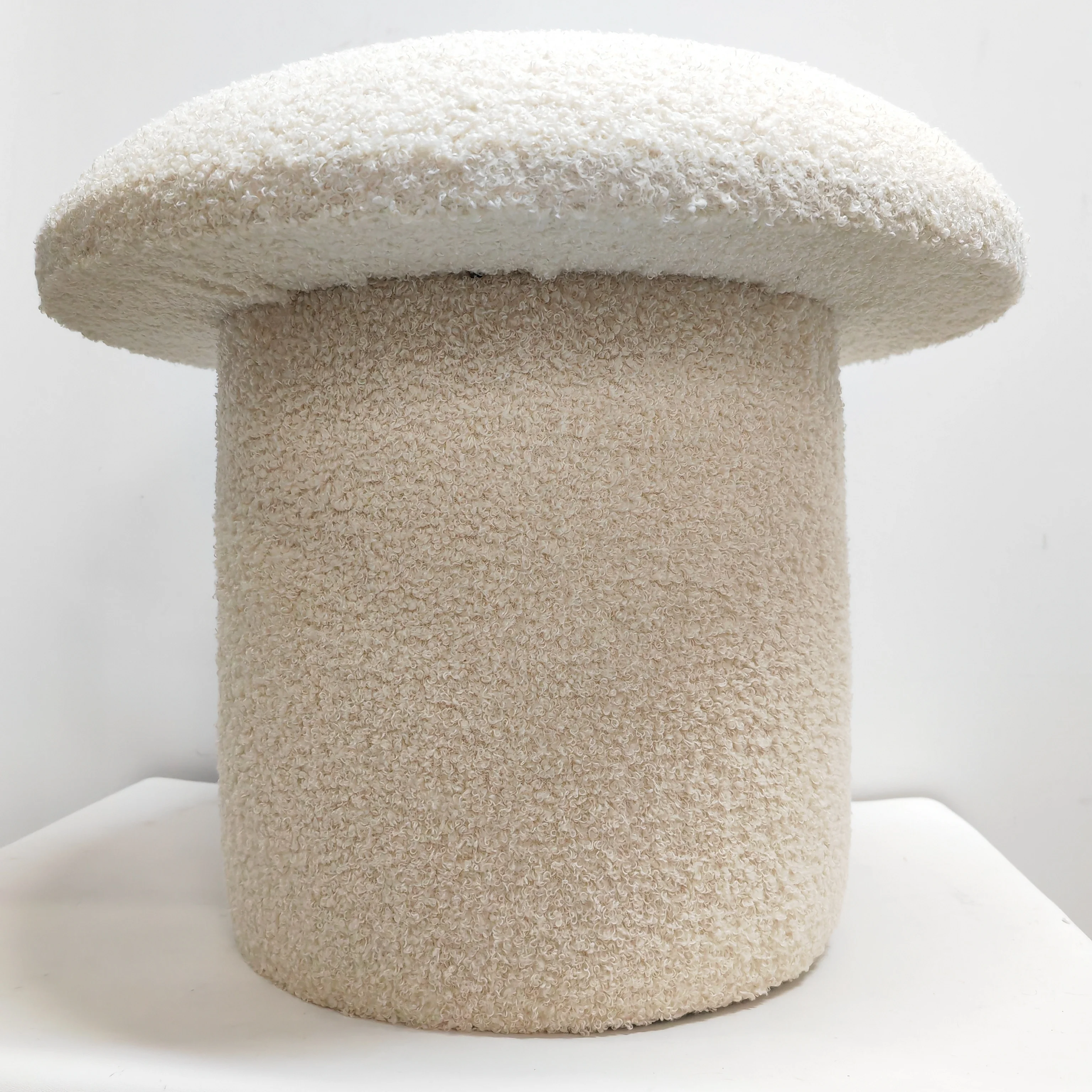 New design Teddy plush fabric  mushroom ottoman stool beige color stool