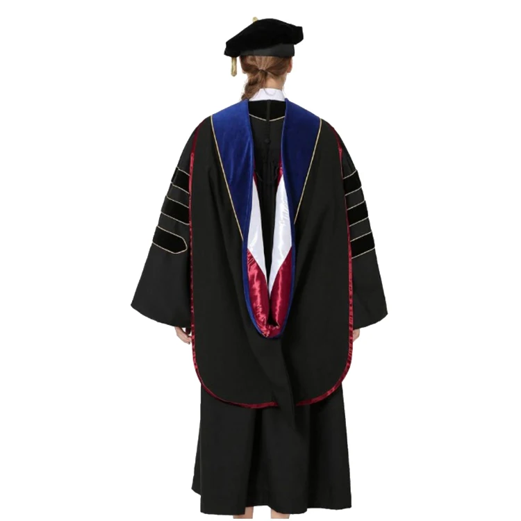 2025 Custom Deluxe Doctoral Graduation Hood PHD Dark Blue/Maroon/Gold Combinations manufacture