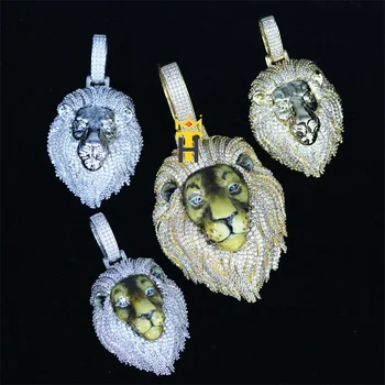 Mens hip hop lion necklace pendants jewelry paved cz iced out hand enamel pendant