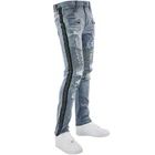 Jeans Denim Custom Striped Side Rhinestone Jeans Men's Denim Slim Straight Zipper Men Jeans