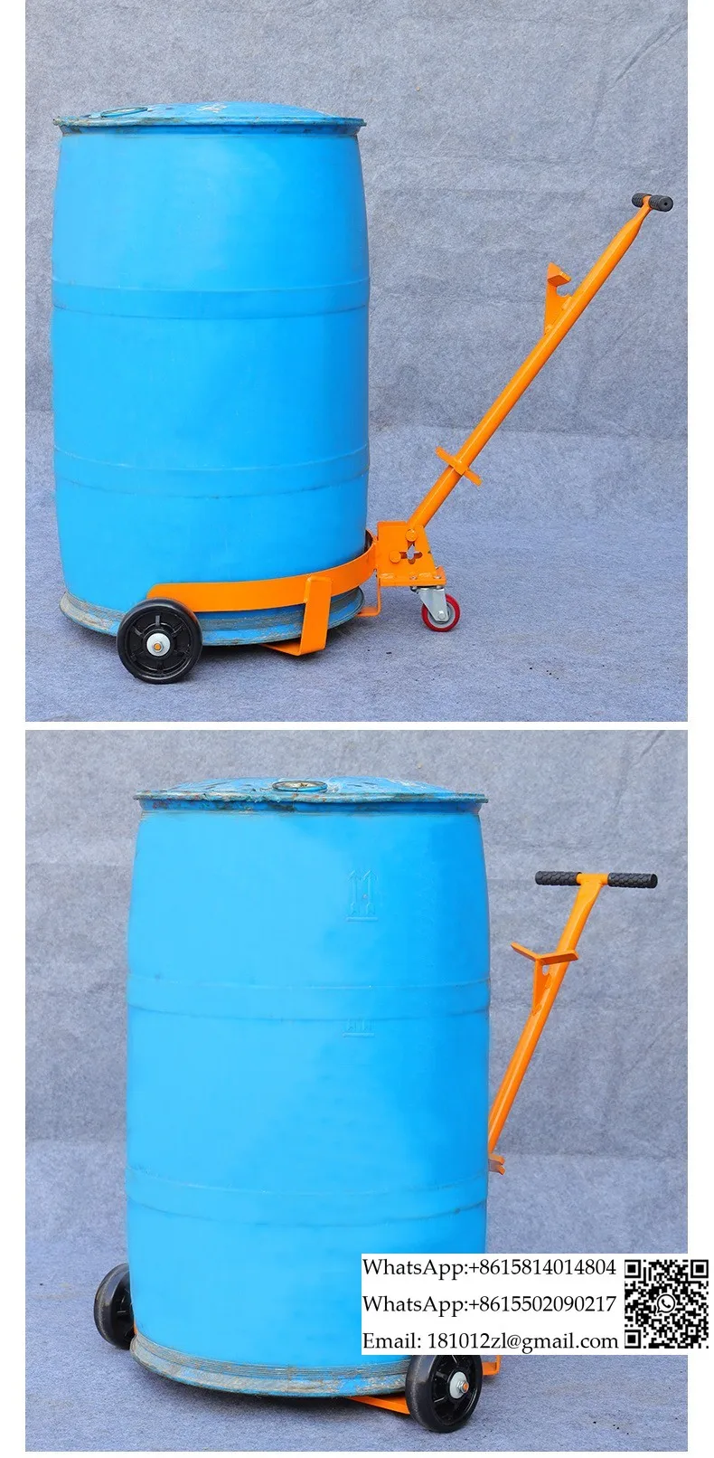 Lowlevel Oil Drum Handling Handpulled Ironplastic Drum Truck With