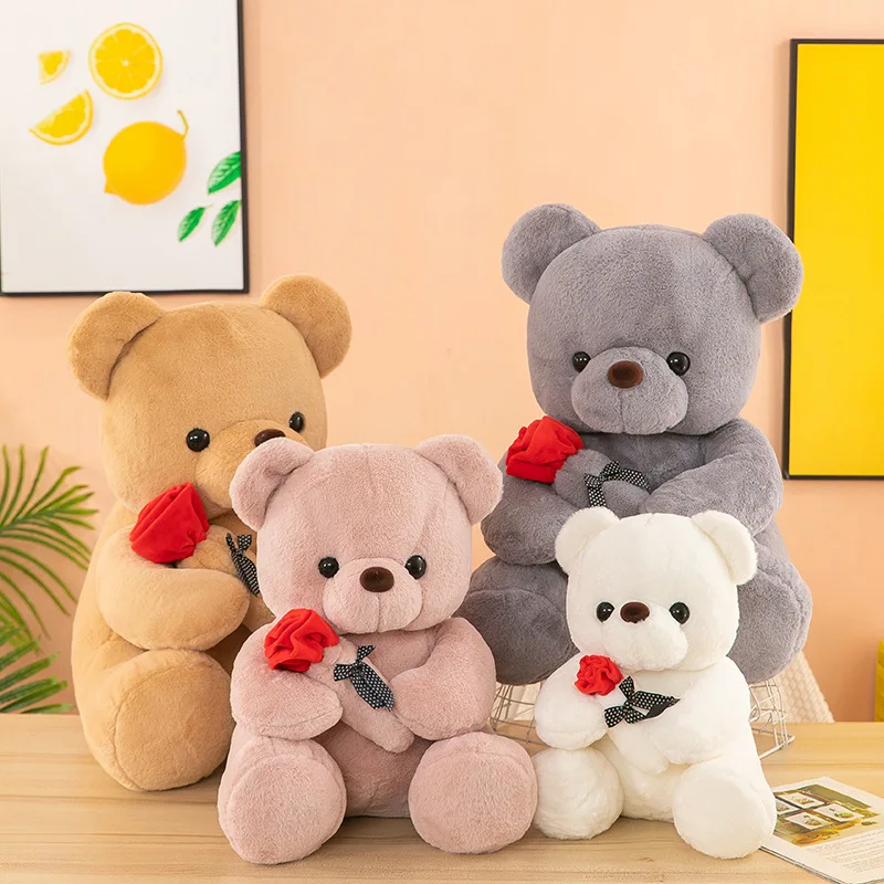 Cute Valentines Wholesale Bedtime Small Kids Toys Stuffed Animal Doll Plush Love Teddy Bear Plush Toy With Rose