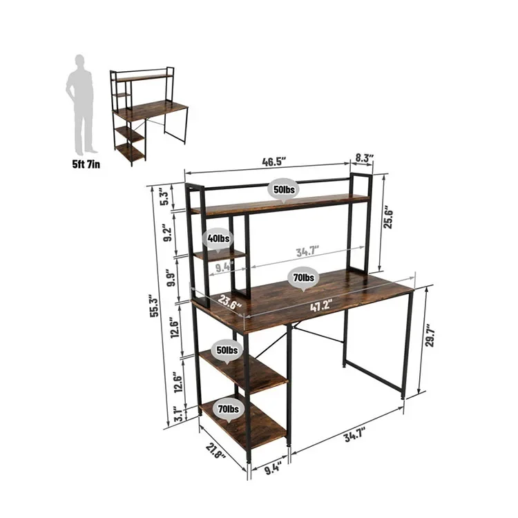 Modern Bedroom Office Metal Steel Frame Computer Desk With Shelf