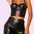 Tops Summer Hot Sales Black Pu Leather Suspenders Workout Clubs Sexy Strapless Leather Tops Women