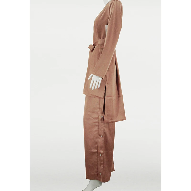 Custom Ladies' Two Piece Set Spring Autumn Solid Color Fashion Slacks Crepe 2 Piece Set Women Muslim details