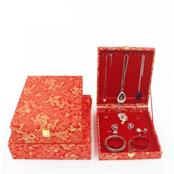 Red Velvet Dragon Brocade Set Jewelry Box Gift Packaging Storage Box
