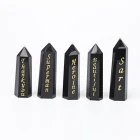 Black Obsidian Healing Quartz Rough Point Engrave Logo Words 7-10Cm Natural Black Obsidian Points