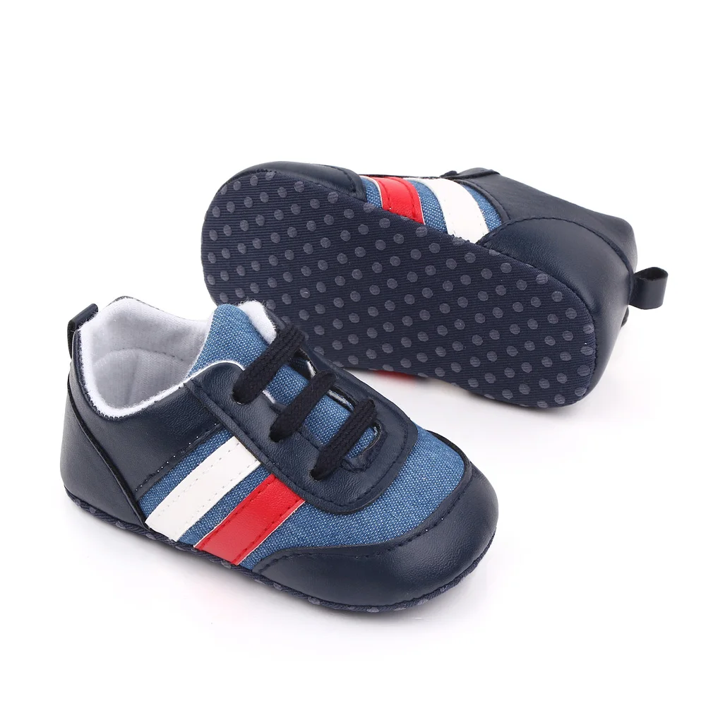 Spring and Autumn Baby Boys Matching Color Striped Soft Soled Infants Walking Shoes factory