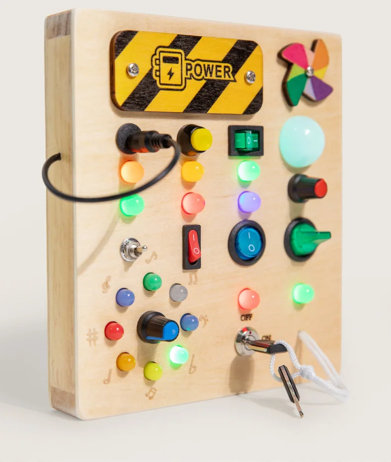 Hochwertiger elektronischer LED-Lichtschalter, pädagogisches Holzspielzeug, Kinder-Beschäftigungsbrett, Montessori-Spielzeug für Kleinkinder, Fabrik