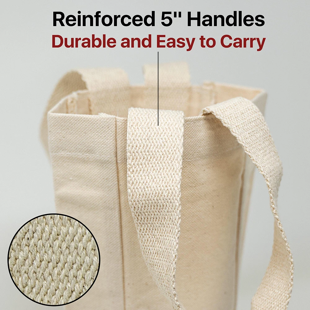 Foldable Easy to Carry Canvas Wine Bottle Gift Packing Bag Eco-friendly Customized Logo Cotton Canvas Wine Tote Bag details