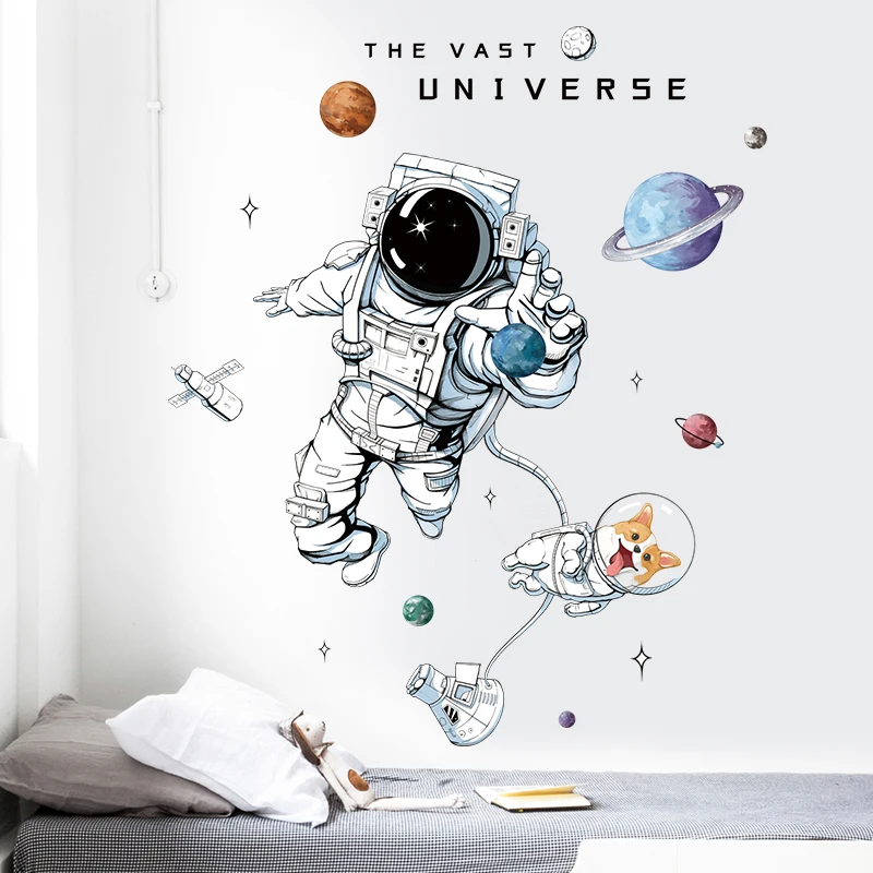The Vast Universe Wall Stickers Cartoon Spaceman Star With Dog Wallpaper  For Bedroom Creative Removable Living Room Wall Mural - Buy The Vast  Universe Wall Stickers,Cartoon Spaceman Star With Dog Wallpaper For
