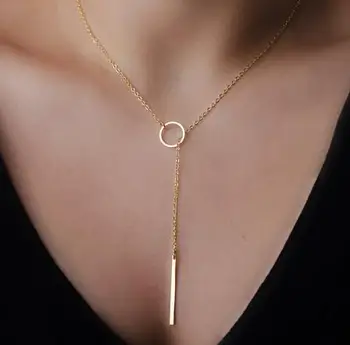 Lariat Drop Delicate Choker Necklace Long Thin Chain Bar Latest Women Gold Pendant Necklaces Link Chain Alloy Nickle &lead Free