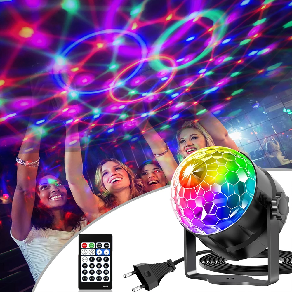 15 Color Small Magic Ball Stage Light LED Remote Control Mini RGB Party Boundi Flash Seven Color Rotating Projection Light