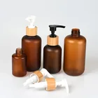 Bottle Cap 30ml 60ml 120ml 250ml 500ml Lotion Frosted Amber Bottle With Bamboo Cap Pump Cover