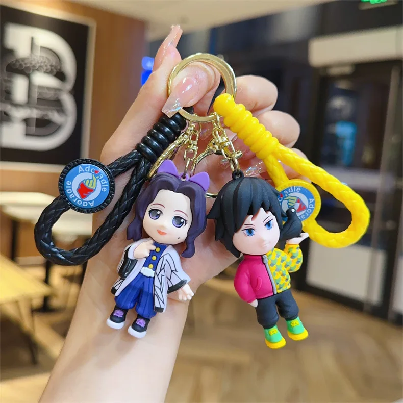Hot sale Japanese anime 6 Designs Demon Slayer Keychain Charms Hashibira Inosuke Cartoon Keyring Rubber Anime Keychains