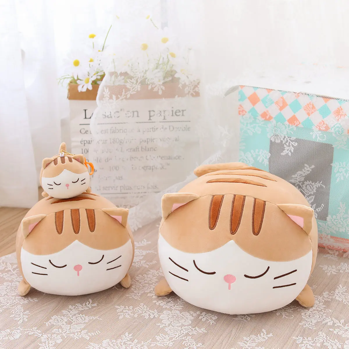 New Arrival Fat Cute Soft Stuffed Plush Cat Elastic Fluffy Pillow For Kids Gift Ready in Stock