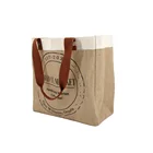 Tote Custom Printed Eco Reusable Large Shopping Tote Burlap Jute Bag With Leather Handles