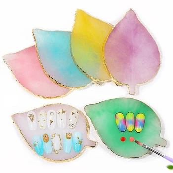 Leaf Resin Agate Stone Nail Color Palette Gel Polish Pallet Mixing Drawing Paint Plate Pad Manicure Nail Art Display Shelf