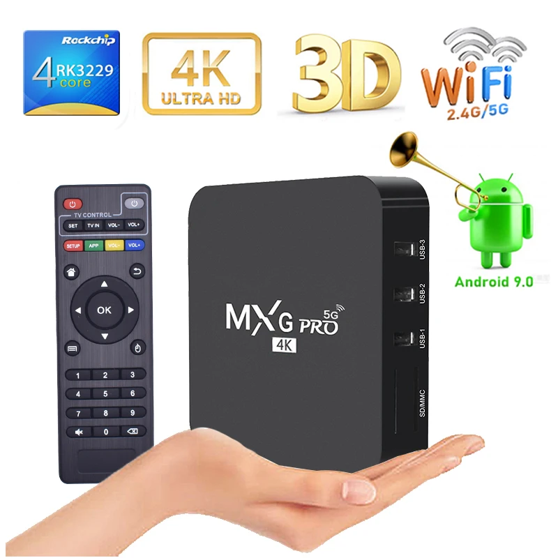 Custom OEM High Quality MXG PRO 1GB 8GB 2GB 16GB RK3229 5G WIFI Set Top TV Box Android 4K Smart Tvbox