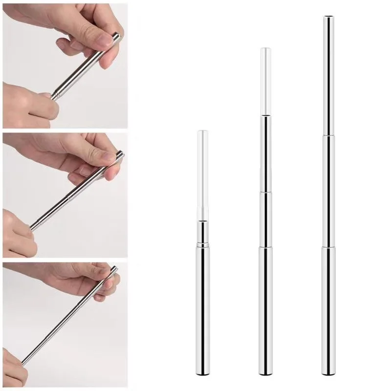 H447 Portable Reusable Telescopic Straw With Cleaning Brush Colourful Cases Eco Friendly Foldable Stainless Steel Straws