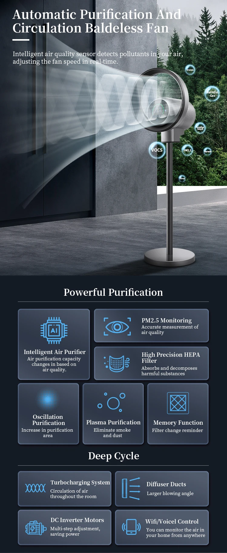 Tower Pedestal Fans, 35W, Plastic - detail 6
